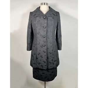 Vintage Marissa Bullock's Embossed Jacquard Longline Jacket & Skirt Suit Black